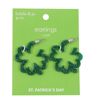 1.5" St. Patrick's Day Green Shamrock Hoop Earrings by hildie & jo