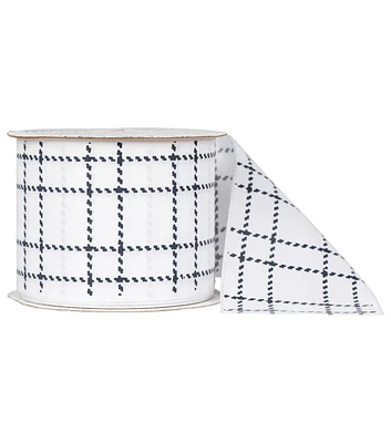 Offray 2.25" White & Black Check Single Faced Satin Ribbon