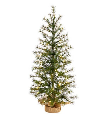 Nearly Natural 3' Clear Pre Lit Green Pine Christmas Tree in Burlap Base