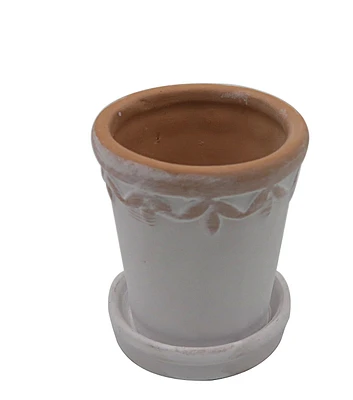 2" Whitewashed Terracotta Pot With Floral Accent by Bloom Room