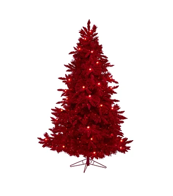 Nearly Natural 7' Red Pre Lit Red Fraser Fir Artificial Christmas Tree