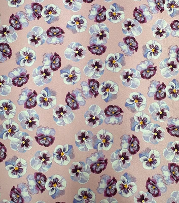 Purple Pansy on Pink Charmeuse Fabric