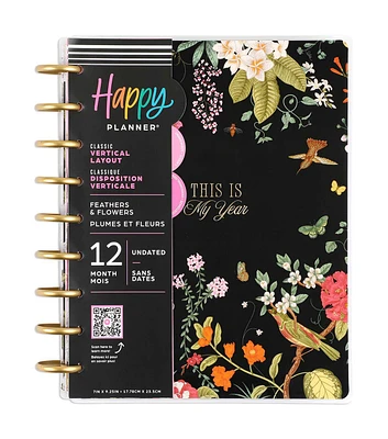 Happy Planner 12 Month Undated Feathers & Flowers Classic Planner