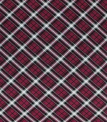 Red & Black Plaid Christmas Glitter Cotton Fabric