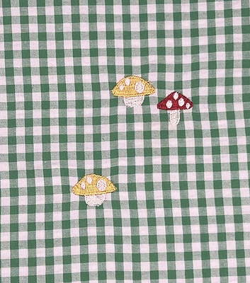 Green Gingham With Mushrooms Seersucker Fabric by POP!