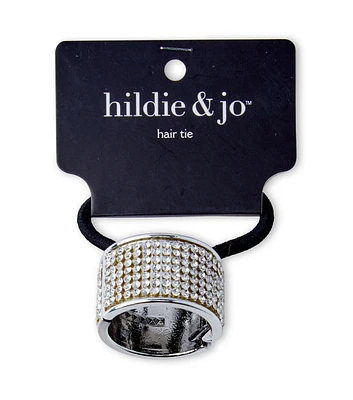 1" Black Ponytail Hair Tie With Silver Crystal Cuff by hildie & jo