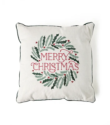 18" x 18" Merry Christmas Wreath Pillow by Place & Time