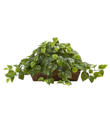 Nearly Natural 15" Pothos Plant with Ledge Basket