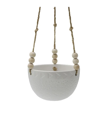 Flora Bunda 5" White Caveman Ceramic Hanging Planter