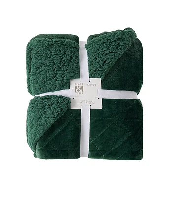 50" x 60" Christmas Green Textural Sherpa Throw Blanket by Place & Time