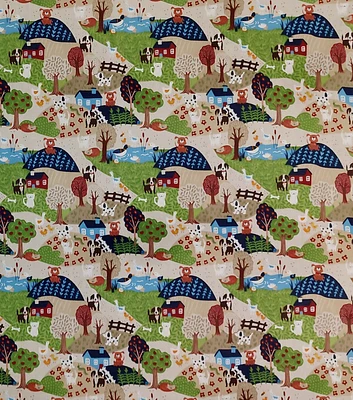 Country Dogs & Cats on Tan Novelty Cotton Fabric