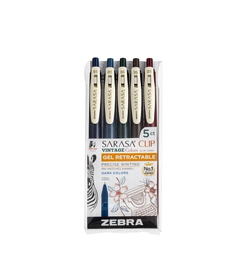 Zebra 5ct Dark Color Sarasa Clip Vintage Retractable Gel Pens