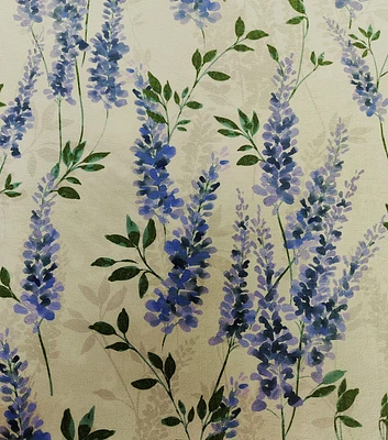 Delphiniums on Cream Stretch Chiffon Fabric