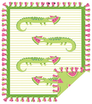 48" Wide Alligator With Watermelon No Sew Fleece Blanket