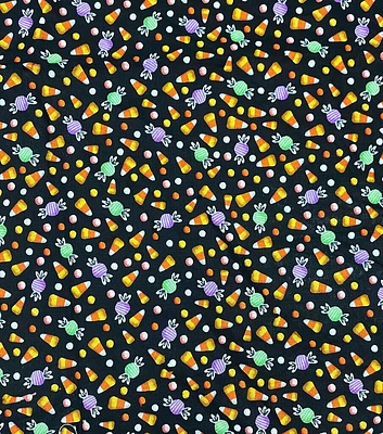 Candy Corn on Black Halloween Cotton Fabric