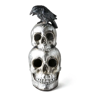 25" Halloween LED Silver Stacked Skulls With Raven by Place & Time