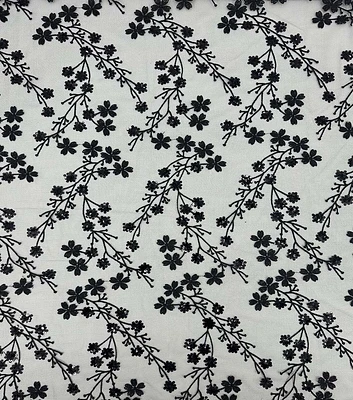 Sequin Black & White Floral Embroidered Mesh Fabric