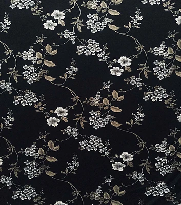 Wispy Floral on Black Jersey Knit Fabric