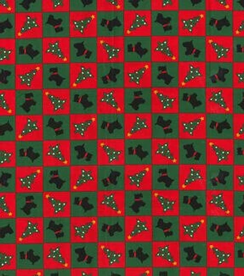 Trees on Green & Red Plaid Christmas Cotton Fabric