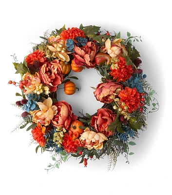 21" Fall Orange Peony & Red Dahlia Berry Wreath by Bloom Room