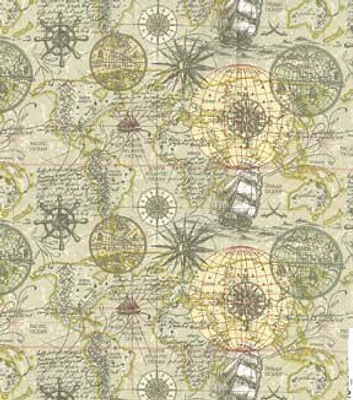 Fabric Traditions Green Navigational Map Novelty Cotton Fabric