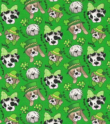 Fabric Traditions Green Pups St. Patrick's Day Glitter Cotton Fabric