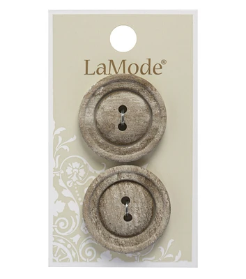 La Mode 1 1/8" Tan Faux Stone 2 Hole Buttons 2pk