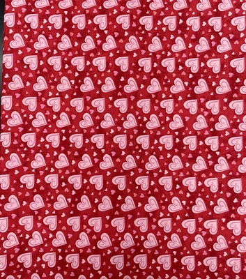 Valentine's Day Pink Hearts on Red Cotton Fabric