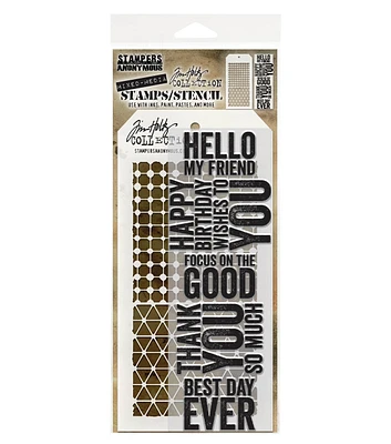 Tim Holtz Bold Sayings & Dots Stamp & Stencil Set