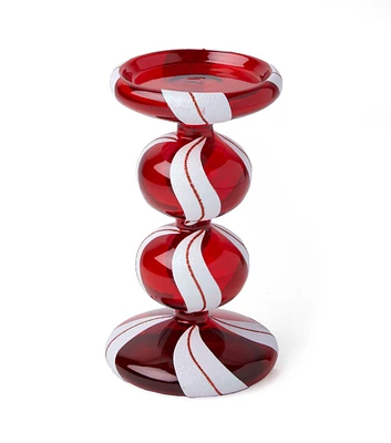 8" Christmas Red & White Candle Holder by Place & Time