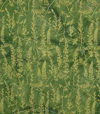 Herbs on Green Batik Cotton Fabric