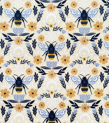 Celestial Bee on Cream Luxe Flannel Fabric