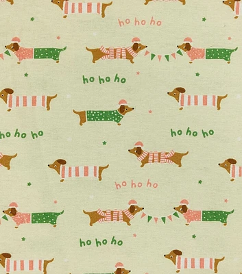 Ho Ho Ho & Dachshund Dog Super Snuggle Christmas Flannel Fabric