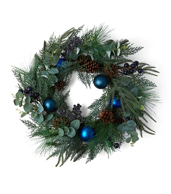 24" Christmas Eucalyptus & Pinecone With Bauble Wreath by Bloom Room