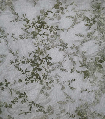 Floral on Olive Green Burnout Velvet Fabric