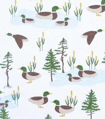 Duck Ponds on White Nursery Flannel Fabric