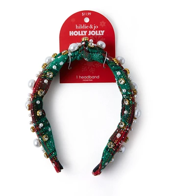 7" Christmas Red Green Plaid Headband by hildie & jo