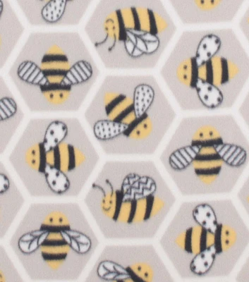 Honeycomb Bees on Gray Blizzard Fleece Fabric