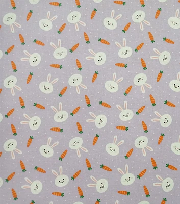 Bunny & Carrots on Purple Easter Cotton Fabric