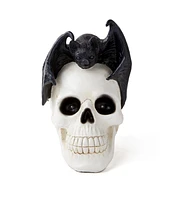 10" Halloween LED Bat Sitting on White Skull by Place & Time