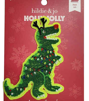 4" Christmas Dinosaur in String Lights Iron On Applique by hildie & jo