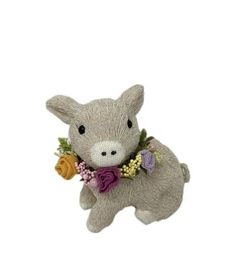 8" Spring Pig With Flower Necklace by Bloom Room