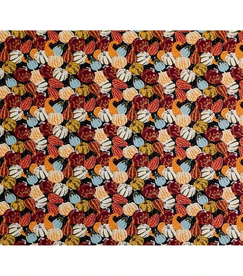 Pumpkins & Gourds on Black Metallic Fall Cotton Fabric