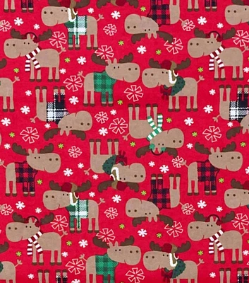 Christmas Moose in Sweaters Super Snuggle Flannel Fabric