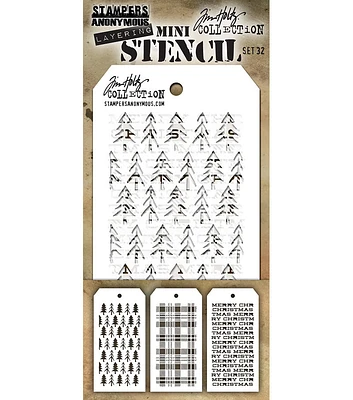 Stampers Anonymous Tim Holtz 3''x6.25'' Layering Stencil Set Set #32