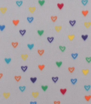 Rainbow Hearts on Gray Blizzard Fleece Fabric