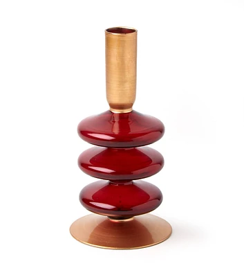 7" Christmas Red & Gold Candleholder by Place & Time