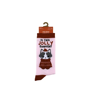 1 Pair Christmas Is This Jolly Cat Crew Sock by Happy