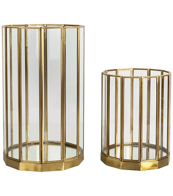 Northlight 2pk Assorted Size Brass Glass Hurricane Mirrored Pillar Candle Holders