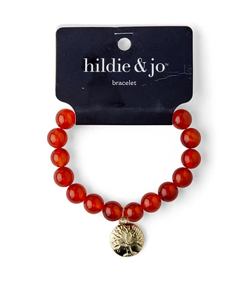 Red Beaded Stretch Bracelet With Tree of Life Charm by hildie & jo